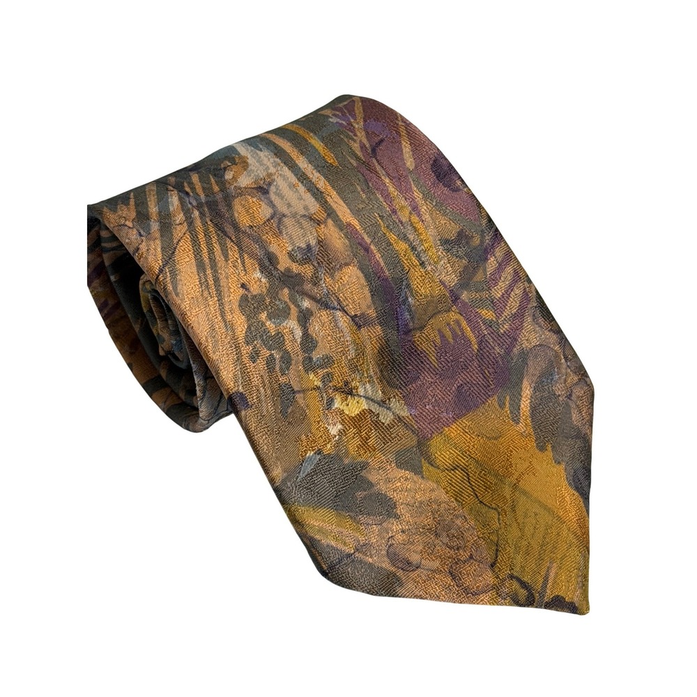 VTG Oscar de la Renta Studio Necktie Gold Abstract Painterly Retro Men Accessory